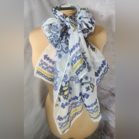 Cato Accessories - Lightweight White Blue Yellow Paisley Scarf, Hair Accessory NWOT